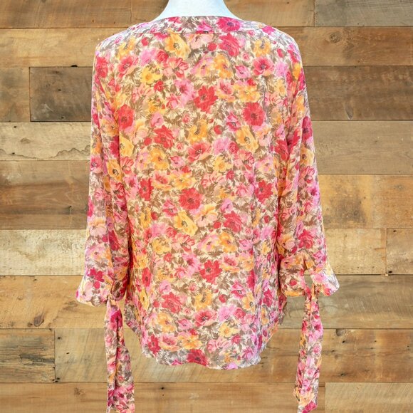 Coldwater Creek Floral Chiffon Blouse Sheer Lined V-Neck Tie Sleeve Spring Sz M - Picture 10 of 16